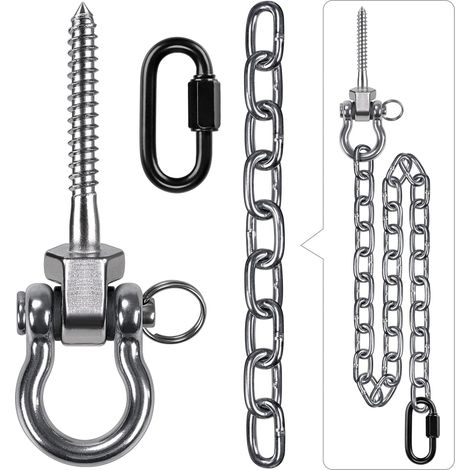 Crochet de BalançOire, 13cm Vis Hamac Cintre de BalançOire kit de Fixation Pivotant avec Mousqueton et Chaîne Argentée 1m pour Chaise Jeux d'extérieur, Corde de Yoga, Sac de Frappe, 453kg