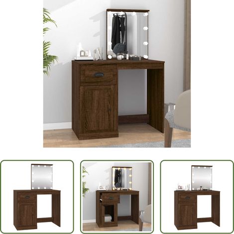 Spiegel -  Schminktisch mit LEDs Braun Eiche 90x50x132,5 cm Holzwerkstoff (1/5)