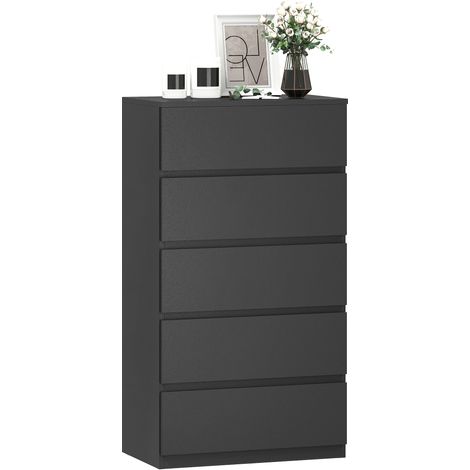 HOMCOM High Gloss Chest of Drawers, 5 Drawers Dresser, Modern Storage Drawer Unit with Soft Closing Mechanism for Bedroom Black