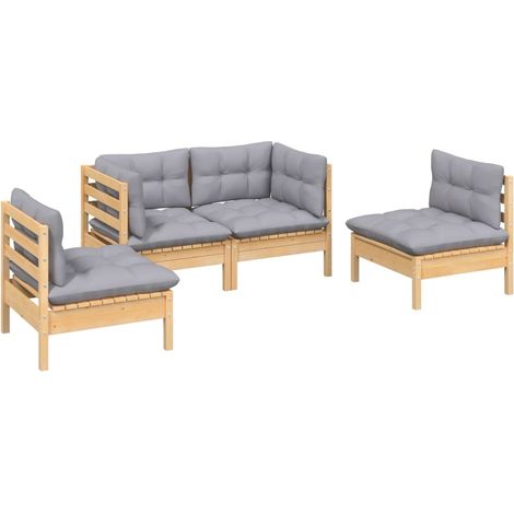 Mobili da giardino mobili da esterno Set di mobili da 4 pezzi con cuscini grigi in legno di pino massiccio 020016131