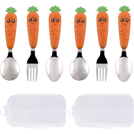 Ustensiles pour tout-petits, cuillères et fourchettes pour enfants autonomes, en acier inoxydable (1/5)