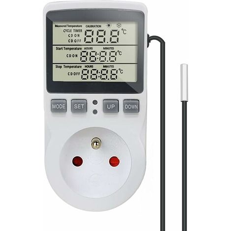 Prise Thermostat Regulateur de Température Numérique Chauffage Refroidissement avec Sonde, LCD Prise Contrôleur de Température Minuteur pour Aquarium Incubateur Serre-LIAIKI (1/5)