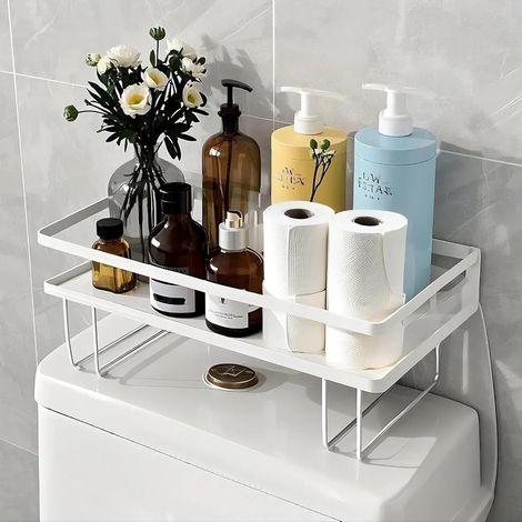 Étagère de rangement au-dessus des toilettes, organisateur de salle de bains grande capacité, sans perçage, acier époxi anti-rouille. (1/5)