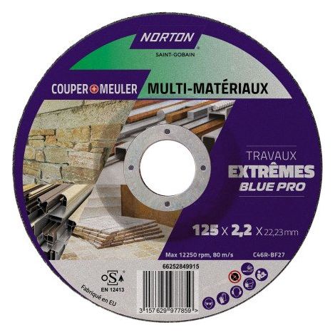 Disque de découpe 2 en 1 Norton multi-matériaux Ø 125 x 22,23 mm - Lot de 5
