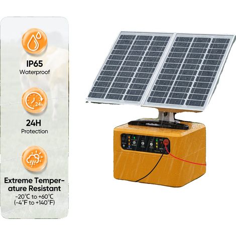Électrificateur de clôture électrique, portée de 30 km, panneau solaire de 15 W, batterie de 12 V 7 Ah, tension de sortie réglable, étanche IP65 (1/5)