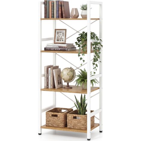 Bibliothèque Étroite Autoportante à 4 Niveaux avec Cadre Métallique, Étagère avec Rayons Ouverts & Design Anti-Chute, 41,5 x 27,5 x 100 cm, Naturel (1/5)