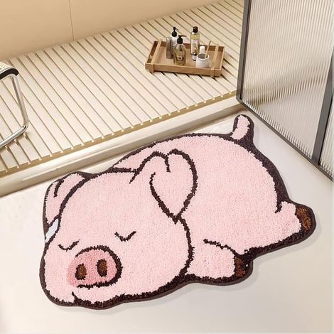Alfombrilla absorbente para puerta de baño con diseño de animales de dibujos animados, para puerta de entrada de dormitorio, cocina y baño, y para balcón, resistente a las manchas - Cerdo - 1