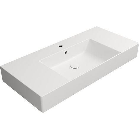 Lavabo KUBE X en céramique 100x47cm avec étagères, blanc mat (1/5)