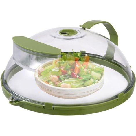 Couvercle micro-ondes 30 cm, protection anti-éclaboussures avec évent vapeur, couvercle micro-ondes vert transparent pour assiettes, injection d'eau (1/5)