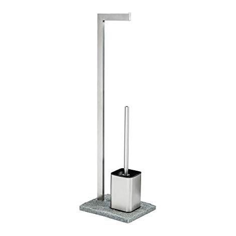 Piantana Portarotolo Porta Rotolo con Scopino Portascopino Grigio Bagno Wc (1/4)