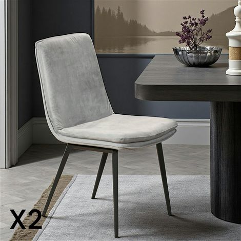 Chaise en velours gris à double coussinage (lot de 2) OKA (1/5)