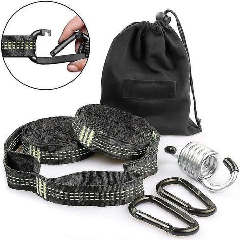 Kit de fixation pour hamac, balançoire et chaise suspendue : 3 mètres x 2,5 cm, charge maximale : 500 kg, 15 + 1 boucles (polyester), 2 mousquetons et accessoires pour chaise suspendue. (1/5)