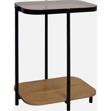 Mesa auxiliar vintage de metal negro con 2 tableros