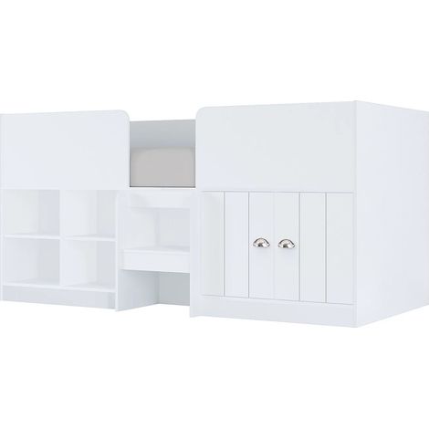 Letto mezza altezza 90x 190 cm Con vani portaoggetti Bianco - BOUTANIO