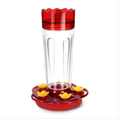 Mangeoire à colibris en plastique pour l'extérieur, 44 cl (15 oz), rouge, avec 5 ouvertures pour nourrir les oiseaux. Décoration de jardin. (1/5)