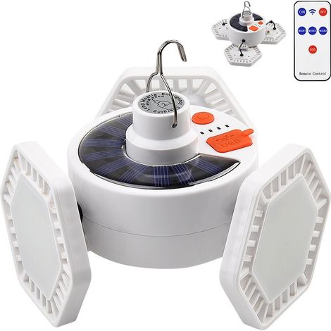 Lampe camping solaire 169 LED pour extérieur, lanterne de tente USB, rechargeable, avec télécommande,lampe de camping, 5 modes, étanche à 360 °