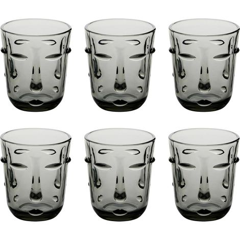 Lot de 6 Gobelets Bas "Visage" 30cl Gris