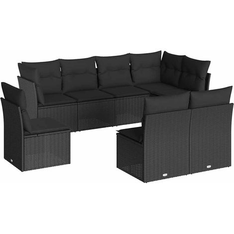 8 Piece Garden Sofa Set with Cushions Black Poly Rattan vidaXL (1/3)