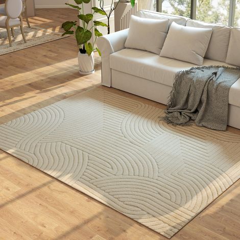 Wohnzimmerteppich 230 x 160 cm, Kurzflor, moderner Stil, rutschfeste Rückseite, maschinengewebt, Creme