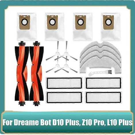 Pièces de rechange pour aspirateur robot Dreame Bot D10 Plus RLS3D, Z10 Pro, L10 Plus : brosse latérale principale, filtre HEPA, sac à poussière. (1/5)