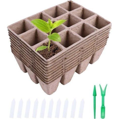 Plateau de Semis Biodegradable. 10pcs Bacs à Semis. Kit de Plateau de Semis Récipient de Germination Pots de Semis en Fibre Biodégradable pour Germination Graines et des Légumes (1/4)