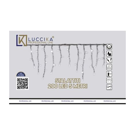 Luccika stringa stalattiti tenda a pioggia 5X0,7 metri con Maxi Led e flash per uso esterno interno professionale Oro 5x0.70 metri - 200 Maxiled Bianco Ghiaccio