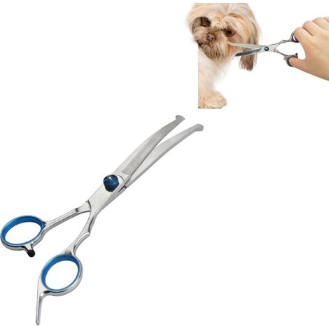 Tijeras curvas para peluquería canina, corte profesional, color azul (curva hacia abajo).