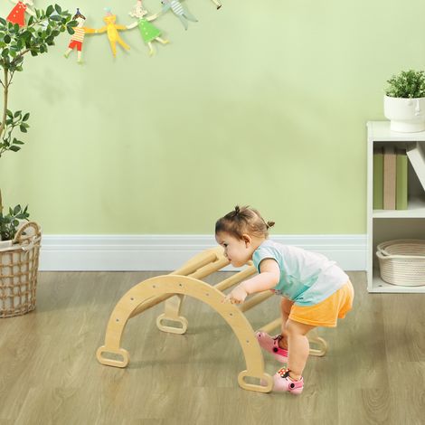 Arche escalade enfants bascule en bois d'intérieur pour garçons & filles. tout-petits de 18 à 48 mois. bois naturel