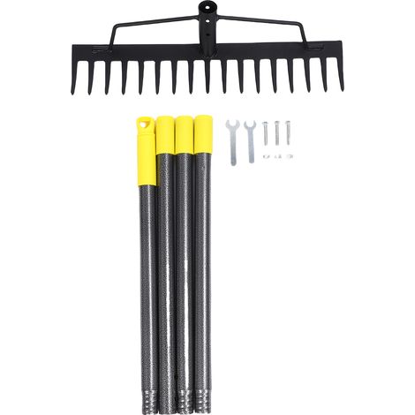 Rastrillo de jardín 16 dientes, cabeza metálica robusta para nivelar suelo y desherbar, mango ajustable 165 cm – Ideal para mantenimiento de césped y preparación de tierra (1/5)