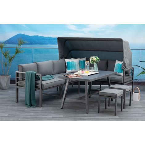 Mandalika Garden Dining-Ecklounge "Sheffield" 3in1, inkl. flexibel montierbares Sonnendach, grau / anthrazit (1/6)