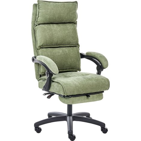 Chaise de Bureau Professionnelle en Tissu Chenille Rembourrée avec Repose-Pieds Accoudoirs Appui-Tête Réglable Dossier Inclinable Vert Eaton (1/5)