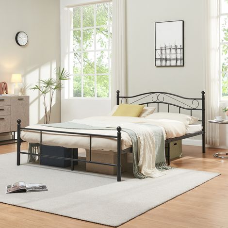 Cadre de lit double Florenz Acier Revêtu par Poudre 140 x 200 Noir [en.casa] (1/5)