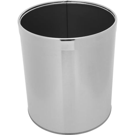 Poubelle ronde en acier inoxydable pour salle de bain, bureau, chambre, ouverture large, argent, 1 pièce (1/5)