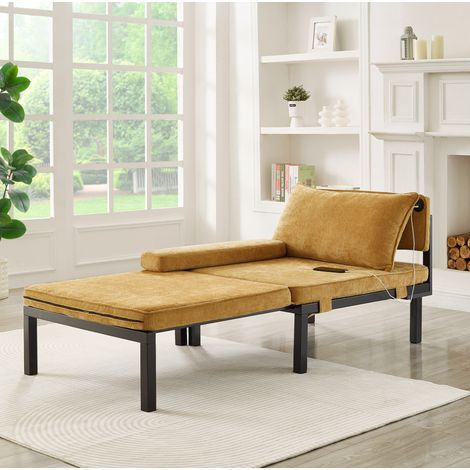 Sillón cama plegable de terciopelo con USB C amarillo OKMYHOME (1/5)