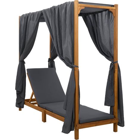 Single Sun Lounger with Canopy and Curtains Solid Acacia Wood vidaXL (1/5)