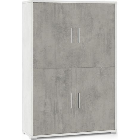 Aparador cuatro puertas con cuatro estantes en madera Blanco Cemento 108x41x h161 cm