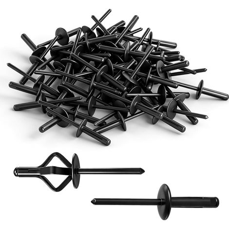 60 Pièces Rivets Noirs en Aluminium pour Plaques d’Immatriculation, Fixation pour Industrie, Construction, Ameublement et Automobile (1/5)