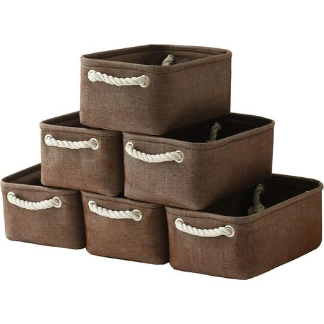 Six paniers de rangement intégrés en tissu avec poignées en corde de coton, pliables pour un rangement facile. (1/5)
