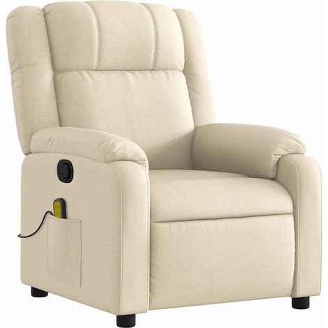 Poltrona relax TV funzione massaggio reclinabile 6 punti massaggio in tessuto crema DEC026891