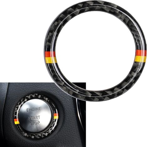 (Noir, rouge, jaune) Anneau décoratif en fibre de carbone pour bouton de démarrage/arrêt moteur de voiture, compatible avec Mercedes-Benz Classe A, B, C, GLC, GLA, CLA, CLS, W176, W205, X156, etc. (1/5)