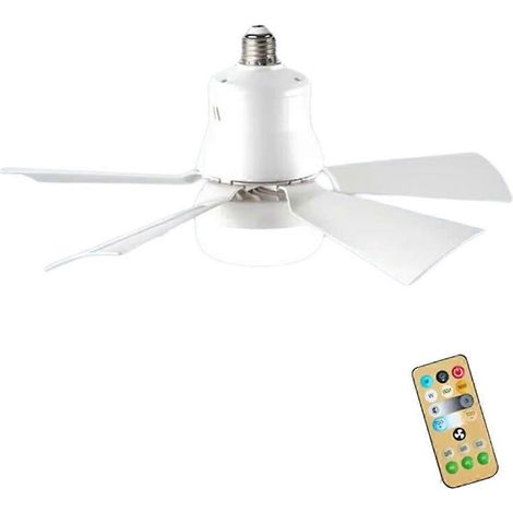 Leistungsstarker und leiser LED-Deckenventilator, vielfältige Farbpalette, mit drei Fernbedienungen, E27-Sockel und einstellbarer Lichtgeschwindigkeit (weiß). (1/5)