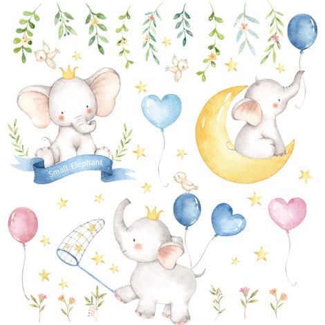 Stickers muraux ballon éléphant (Dimensions : 89 cm x 92 cm) (1/5)