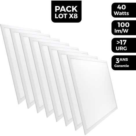 Europalamp – Dalle de plafond LED 600x600 40W – Lot de 8 – Blanc neutre 4000K – Diffuseur anti-éblouissement – Flux lumineux 3600lm
