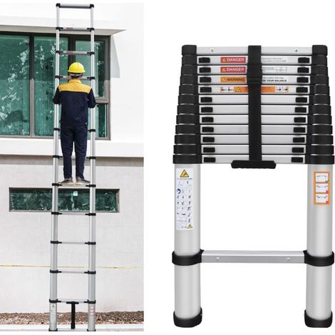 Aluminum ladder 5m 12 steps, wide step 4cm, distance between steps 40cm, optimal stability.
