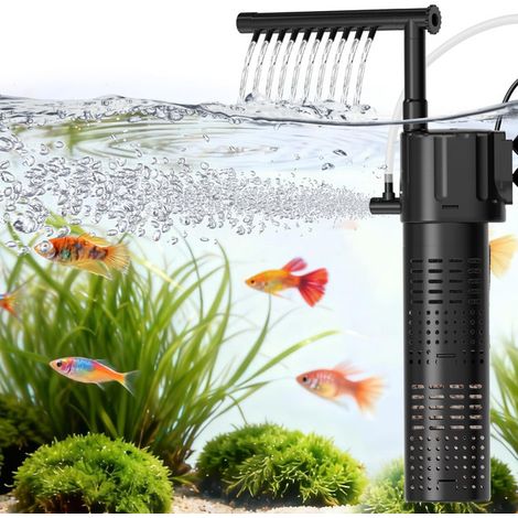 Filtre Interne pour Aquarium 3 en 1, Pompe de Filtration Silencieuse avec Oxygénation et Circulation d'Eau, Débit Réglable 800L/H pour Aquarium de 55-110L (1/5)