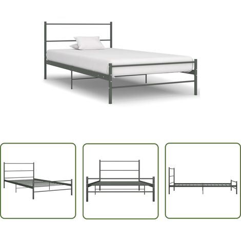 The Living Store Bettgestell Grau Metall 100 × 200 cm - Metallbettfundament - Singlebett - Bettgestell Grau - Bettrahmen 100x200 - Schlafraumgestaltung (1/5)