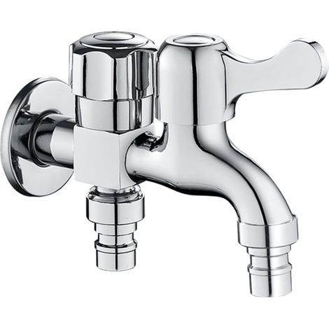 Rubinetto in ottone a doppia uscita, rubinetto per lavello della lavanderia, rubinetto da bagno doppio, rubinetto con doppio attacco per tubo, rubinetto a doppia uscita (1/3)