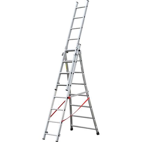 Hailo – Échelle télescopique transformable 3 plans 3x8 échelons 5m70 – Aluminium – Charge max 150kg – Base évasée pour stabilité