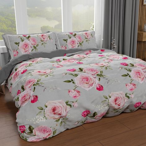 Housse de Couette King Size 260x240 cm 2 Taies 50x80 cm Incluses, Parure en Microfibre Imprimée Floral 20 02 (1/4)