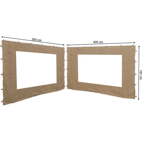 Quick-Star – Panneaux latéraux 2 pièces avec fenêtre PE 300/400x197cm – Pour pavillon 3x4m – Couleur beige/sable – Fixation par velcro (1/6)